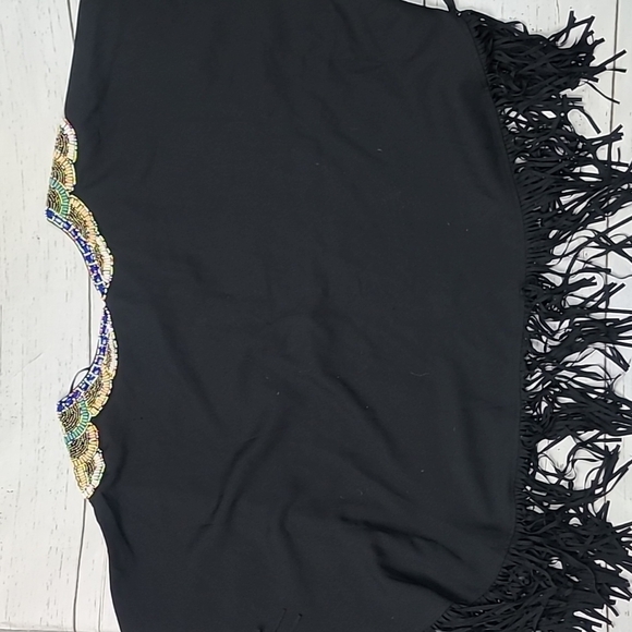 NWT Alberto Makali Black Fringe Beaded Tie Cape Size Small - Picture 6 of 6